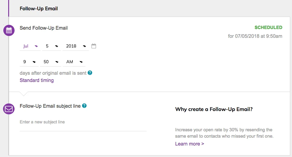 Follow-Up Email Custom Timing – Verticalresponse