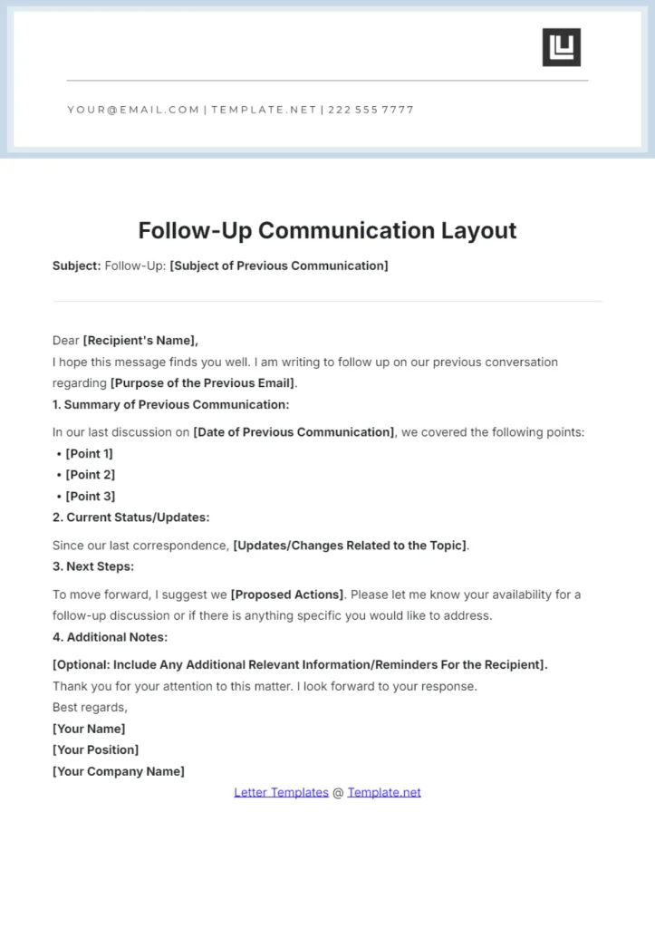 Free Follow Up Communication Layout Template to Edit Online