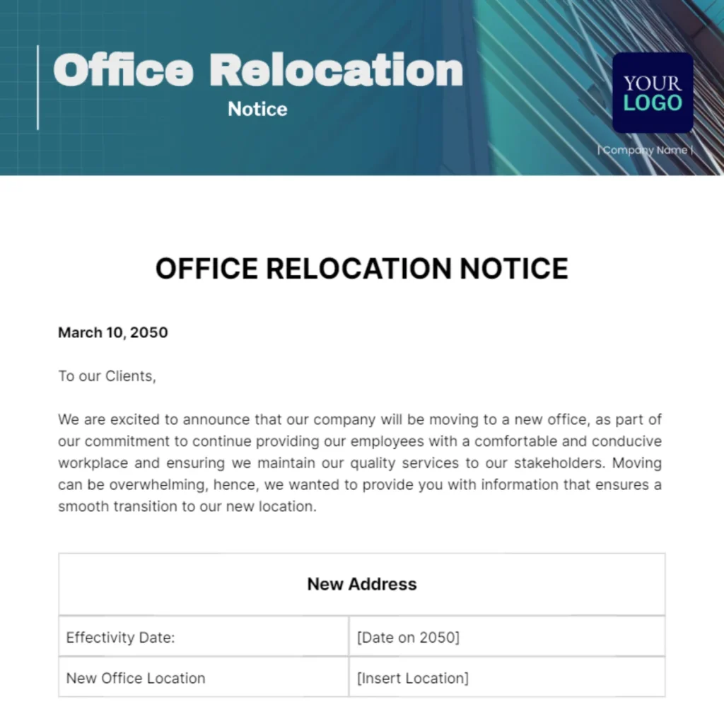 Free Office Relocation Notice Template to Edit Online