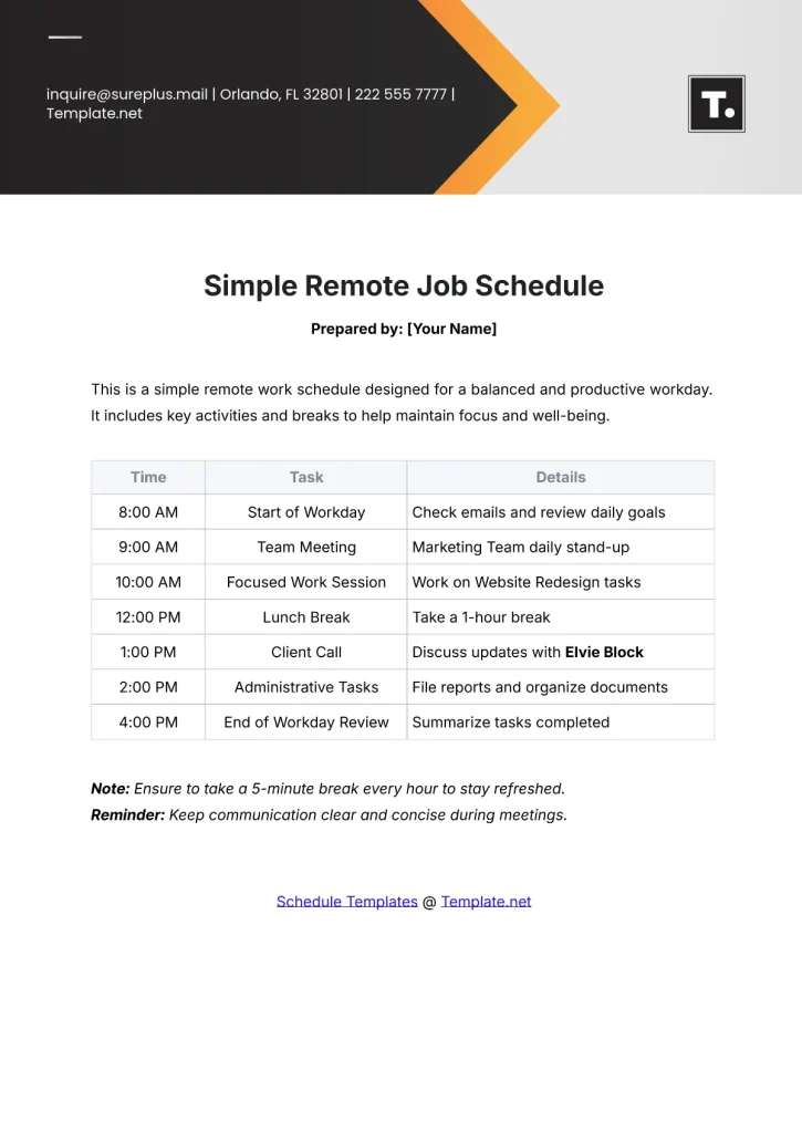 Free Simple Remote Job Schedule Template to Edit Online