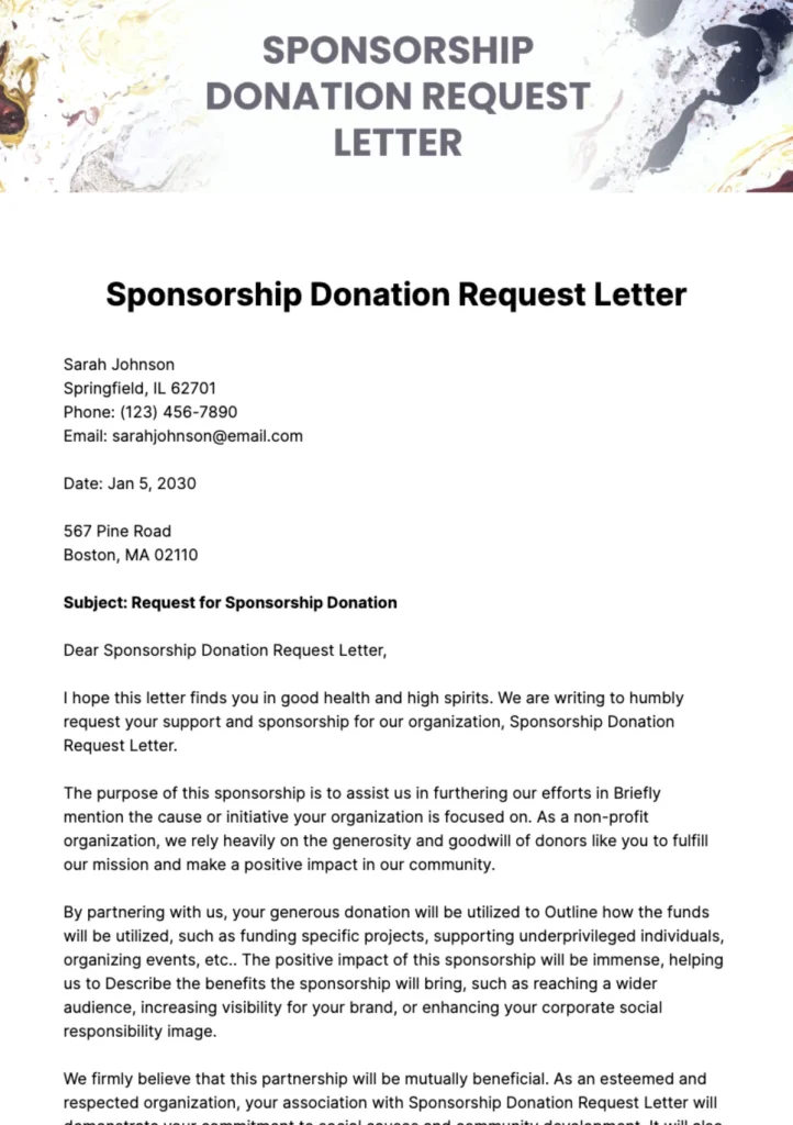 Free Sponsorship Donation Request Letter Template - Edit Online