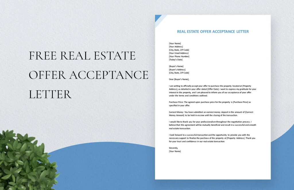 Real Estate Offer Acceptance Letter in MS Word, Portable Documents