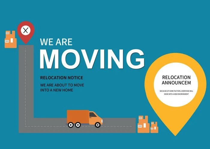 Relocation Announcement Notice Blue Template | PSD Free Download